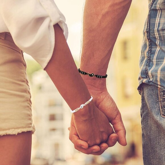 Yin Yang Couple Bracelets, 2 Matching Adjustable Cord Bracelets Long Distance... - Picture 6 of 6